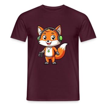 Fuchs Lustige Zeichentrickfigur Kopfhörer Musik - Männer T-Shirt - Ziegelrot - Vorne - AI Model Male 178 light (178cm)
