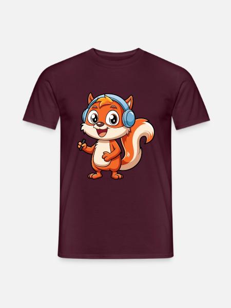 Ekorre Rolig Tecknad Figur Hörlurar Musik - T-shirt herr - tegelröd