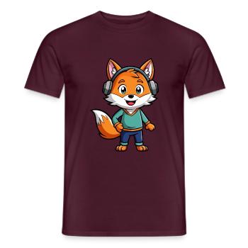 Fuchs Lustige Zeichentrickfigur Kopfhörer Musik - Männer T-Shirt - Ziegelrot - Vorne - AI Model Male 178 light (178cm)