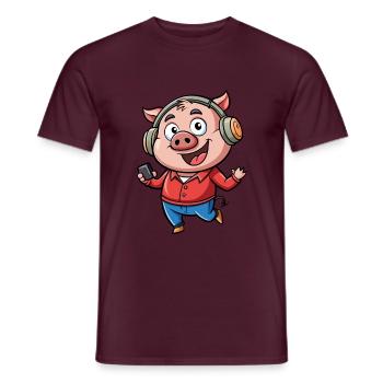 Schwein Lustige Zeichentrickfigur Kopfhörer Musik - Männer T-Shirt - Ziegelrot - Vorne - AI Model Male 178 light (178cm)