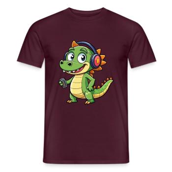 Krokodil Lustige Zeichentrickfigur Kopfhörer Musik - Männer T-Shirt - Ziegelrot - Vorne - AI Model Male 178 light (178cm)