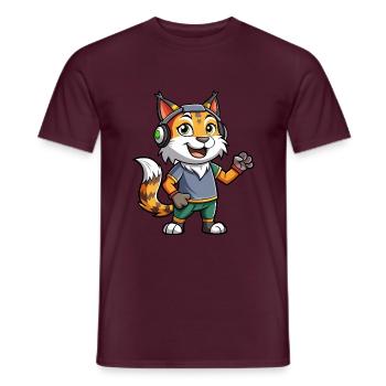Luchs Lustige Zeichentrickfigur Kopfhörermusik - Männer T-Shirt - Ziegelrot - Vorne - AI Model Male 178 light (178cm)
