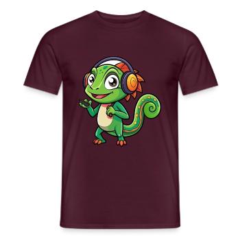 Chameleon Funny Cartoon Character Headphone Music - Men's T-Shirt - brick red - Front - AI Model Male 178 light (178cm)