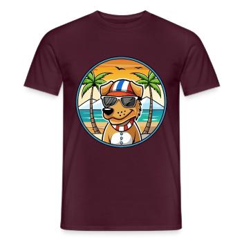 Norwegischer Windhund Dunker Hunderasse Cartoon Strand - Männer T-Shirt - Ziegelrot - Vorne - AI Model Male 178 light (178cm)