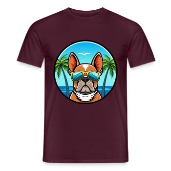 Bouledogue Français Race Dessin Animé Lunettes de Soleil Plage - T-shirt homme - rouge brique - Devant - AI Model Male 178 light (178cm)