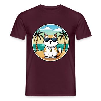Japanese Bobtail Cat Breed Cartoon Sunglass Beach - Men's T-Shirt - brick red - Front - AI Model Male 178 light (178cm)