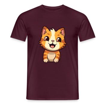 Pixie Bob Katze Cartoon Aquarell Illustration - Männer T-Shirt - Ziegelrot - Vorne - AI Model Male 178 light (178cm)