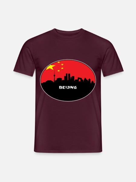 Peking-China-Flaggen-Skyline-Schattenbild-Reise - Männer T-Shirt - Ziegelrot