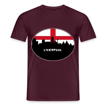 Liverpool England Flagge Skyline Reise Souvenir - Männer T-Shirt - Ziegelrot - Vorne - AI Model Male 178 light (178cm)