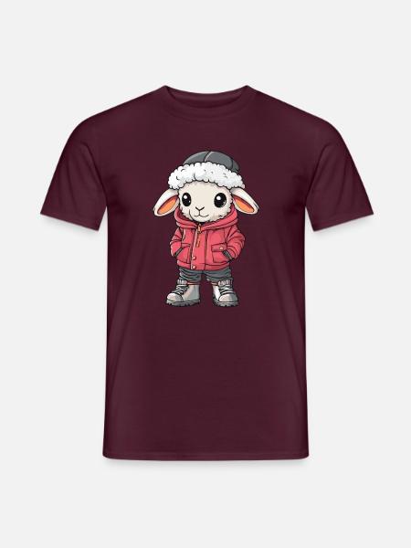 Schaf mit Winterjacke und Fellmütze - Männer T-Shirt - Ziegelrot