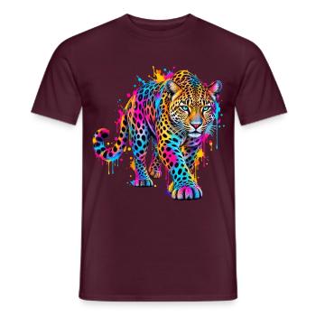 Leopard – Buntes Neon Graffiti Tierporträt - Männer T-Shirt - Ziegelrot - Vorne - AI Model Male 178 light (178cm)