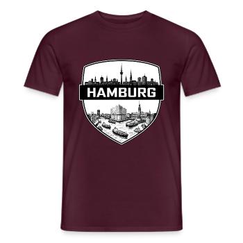 Hamburg-Deutschland-Skyline-Reiseabzeichen-Souvenir - Männer T-Shirt - Ziegelrot - Vorne - AI Model Male 178 light (178cm)
