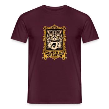 Angetrieben von Wut und Koffein Lustiges wütendes Katzen-Meme - Männer T-Shirt - Ziegelrot - Vorne - AI Model Male 178 light (178cm)