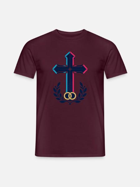 Neon Kreuz mit Lorbeerring - Männer T-Shirt - Ziegelrot