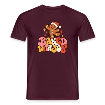 Baked with Joy Lebkuchenmann Weihnachten Retro - Männer T-Shirt - Ziegelrot - Vorne - AI Model Male 178 light (178cm)