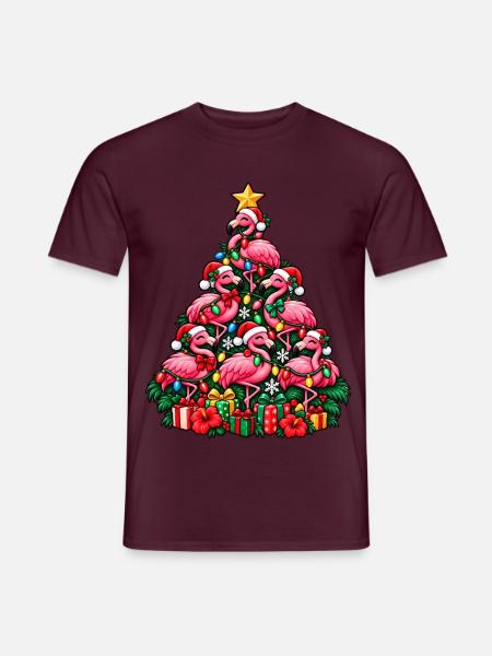 Flamingo Weihnachtsbaum - Männer T-Shirt - Ziegelrot
