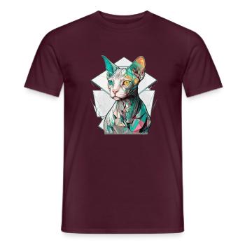 Sphynx Cat Bunter Cyberpunk Tokyo Mosaik - Männer T-Shirt - Ziegelrot - Vorne - AI Model Male 178 light (178cm)