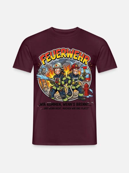 Feuerwehrhelden Cartoon-Szene - Männer T-Shirt - Ziegelrot