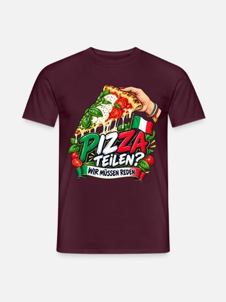Pizza teilen? Wir müssen reden. - Männer T-Shirt - Ziegelrot
