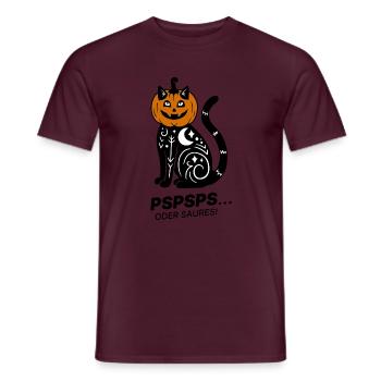 Pspsps oder Saures – Schwarze Katze Halloween - Männer T-Shirt - Ziegelrot - Vorne - AI Model Male 178 light (178cm)