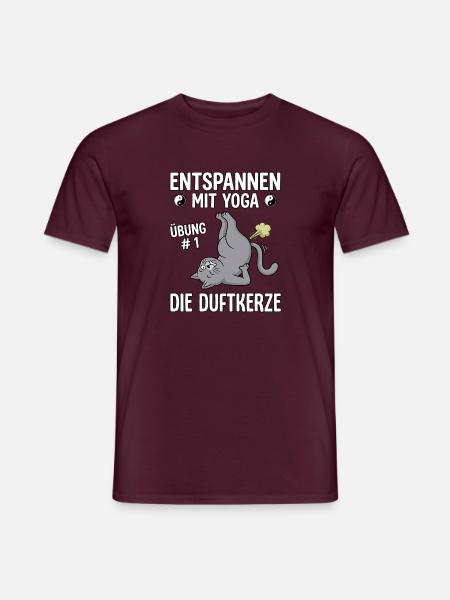 Katzen Yoga Duftkerze - Männer T-Shirt - Ziegelrot