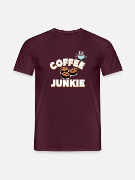 Coffee Junkie - Kaffeebohnen und Tasse - Männer T-Shirt - Ziegelrot