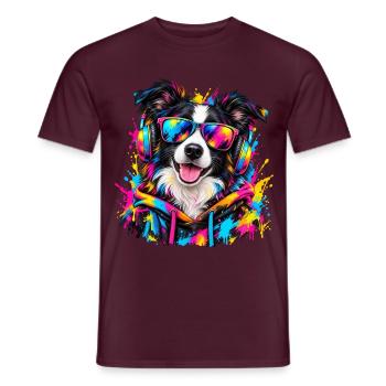 Border Collie mit Kopfhörern – Neon Graffiti - Männer T-Shirt - Ziegelrot - Vorne - AI Model Male 178 light (178cm)