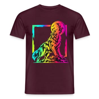 Heulender Wolf – Buntes Neon Graffiti Motiv - Männer T-Shirt - Ziegelrot - Vorne - AI Model Male 178 light (178cm)