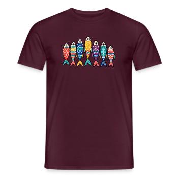 Bunte Volkskunst Fischschule Marine Ozean Tee - Männer T-Shirt - Ziegelrot - Vorne - AI Model Male 178 light (178cm)