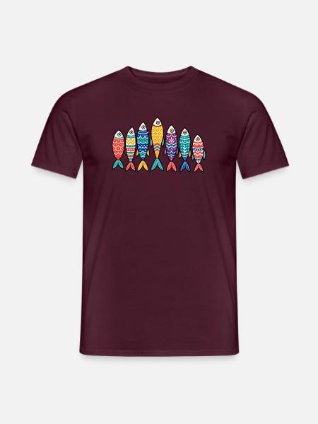 Bunte Volkskunst Fischschule Marine Ozean Tee - Männer T-Shirt - Ziegelrot