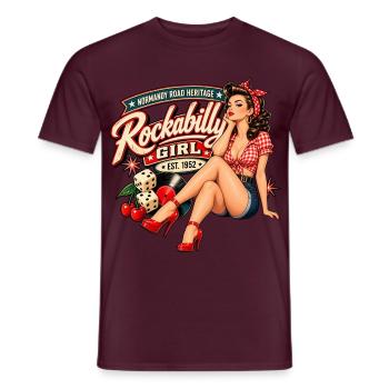 Rockabilly Pin-Up-Rucksack – Normandy Road - Männer T-Shirt - Ziegelrot - Vorne - AI Model Male 178 light (178cm)
