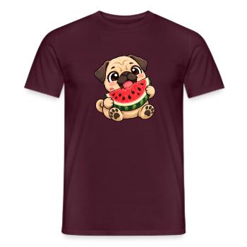 Mops Chibi Kawaii Cartoon Freude - Männer T-Shirt - Ziegelrot - Vorne - AI Model Male 178 light (178cm)