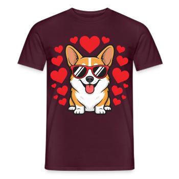 Corgi Valentine Hearts Sonnenbrille Welpenliebe - Männer T-Shirt - Ziegelrot - Vorne - AI Model Male 178 light (178cm)