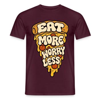 Pizza – Eat More Worry Less - Männer T-Shirt - Ziegelrot - Vorne - AI Model Male 178 light (178cm)