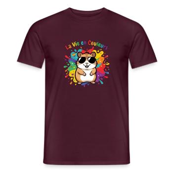 Leben in Regenbogenhamsterfarben - Männer T-Shirt - Ziegelrot - Vorne - AI Model Male 178 light (178cm)