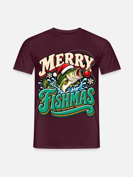 Merry Fishmas: Festlicher Weihnachtsfisch - Männer T-Shirt - Ziegelrot