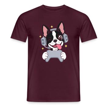 Gaming Boston Terrier mit Headset und Controller - Männer T-Shirt - Ziegelrot - Vorne - AI Model Male 178 light (178cm)