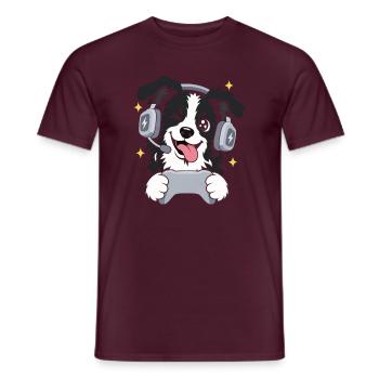 Gaming Border Collie mit Headset und Controller - Männer T-Shirt - Ziegelrot - Vorne - AI Model Male 178 light (178cm)