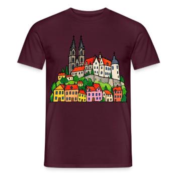 Meißen Skyline im bunten Wachsmalstil - Männer T-Shirt - Ziegelrot - Vorne - AI Model Male 178 light (178cm)
