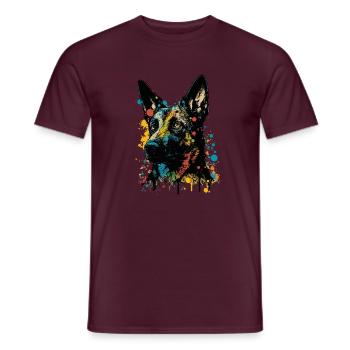 Belgischer Malinois Schäferhund Bunt Pop Art Hund - Männer T-Shirt - Ziegelrot - Vorne - AI Model Male 178 light (178cm)