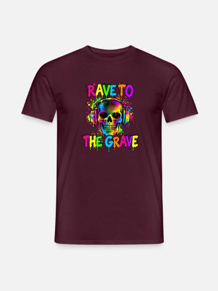 Rave Skull Neon-Kopfhörer - Männer T-Shirt - Ziegelrot