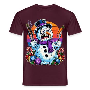 Christmas Schneemann grillt Karotten und schmilzt - Männer T-Shirt - Ziegelrot - Vorne - AI Model Male 178 light (178cm)
