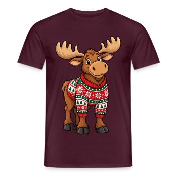 Weihnachtselch mit Pullover – Lustiger Comic Elch - Männer T-Shirt - Ziegelrot - Vorne - AI Model Male 178 light (178cm)