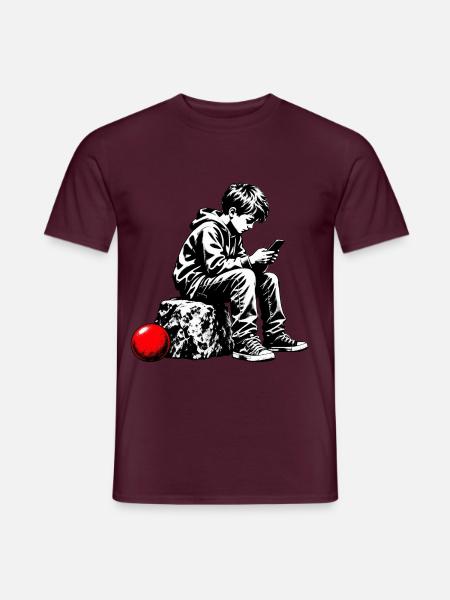 Schwarzweiß Jugend am Handy - Männer T-Shirt - Ziegelrot