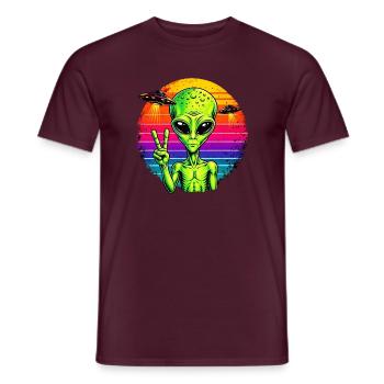Psychedelisches Alien-Friedenszeichen - Männer T-Shirt - Ziegelrot - Vorne - AI Model Male 178 light (178cm)