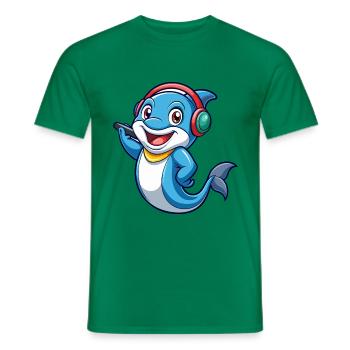 Delfin Lustige Zeichentrickfigur Kopfhörer Musik - Männer T-Shirt - Kelly Green - Vorne - AI Model Male 178 dark (178cm)