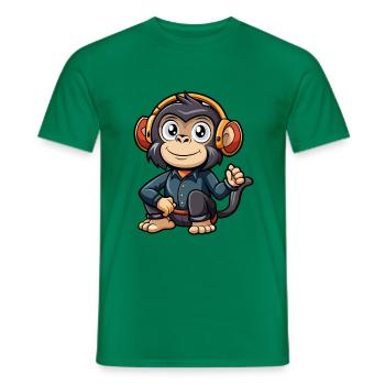 Chimpanzé drôle dessin animé personnage casque musique - T-shirt homme - vert - Devant - AI Model Male 178 dark (178cm)