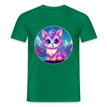 Pixie Cat Bunte Karikatur Aquarell Illustration - Männer T-Shirt - Kelly Green - Vorne - AI Model Male 178 dark (178cm)