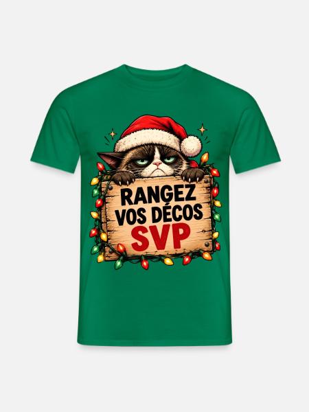 Katze Weihnachten hält Schild Bitte - Männer T-Shirt - Kelly Green