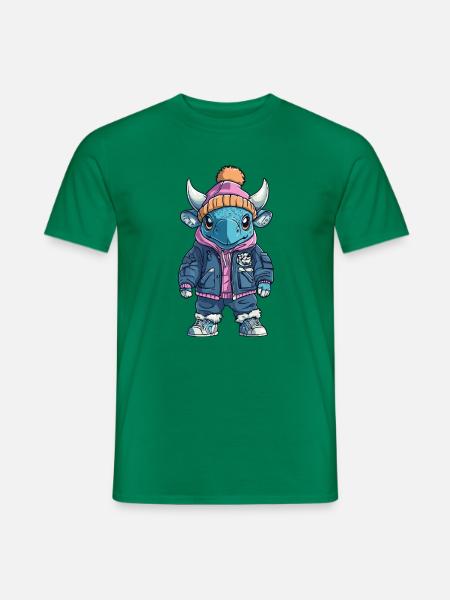 Stier mit Winterjacke und Mütze - Männer T-Shirt - Kelly Green